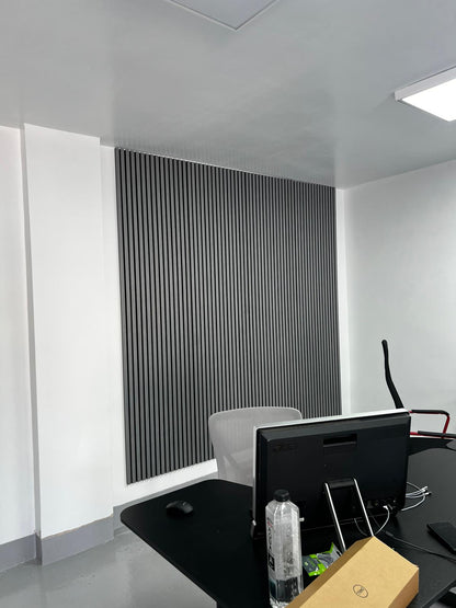 LuxPanel Carbon Grey Acoustic Wood Wall Panels Office Interior Design