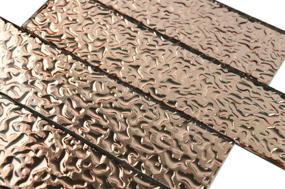Melted Rose Gold Copper 3D Glass Metro 75x300mm Metro Wall Tile TilesDecor
