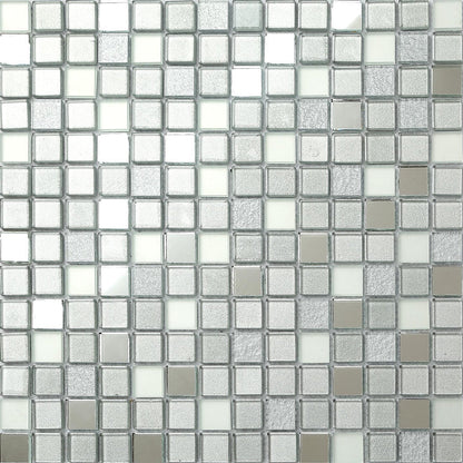 Metallic Mirror Mosaic with Frosted and Sparkle Glitter Glass Silver Square Mosaic Wall Tile TilesDecor