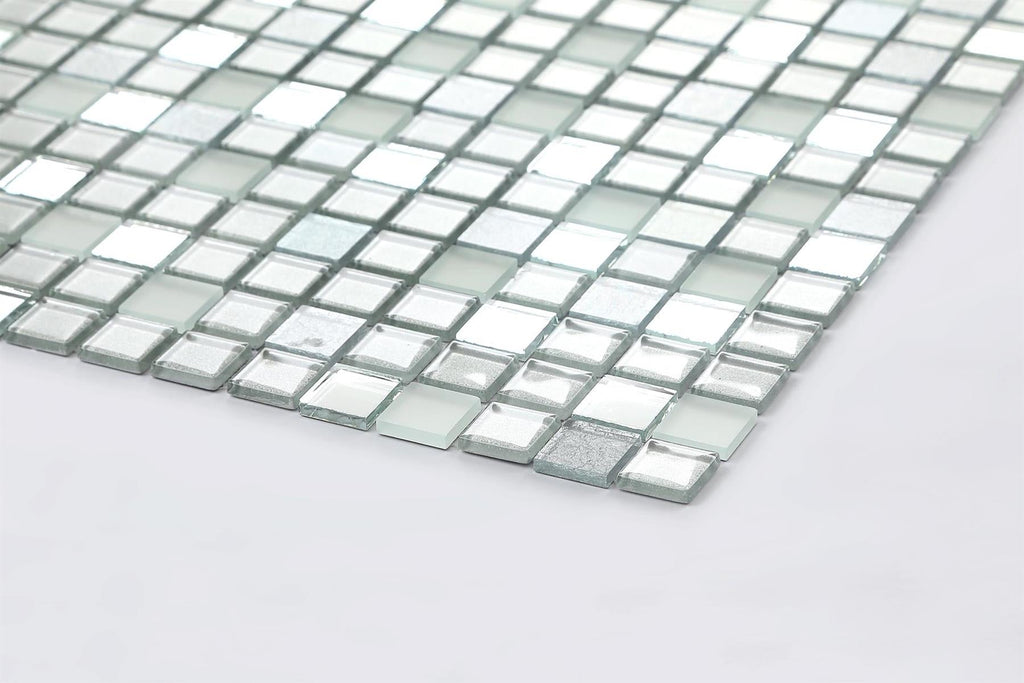 Metallic Mirror Mosaic with Frosted and Sparkle Glitter Glass Silver Square Mosaic Wall Tile TilesDecor