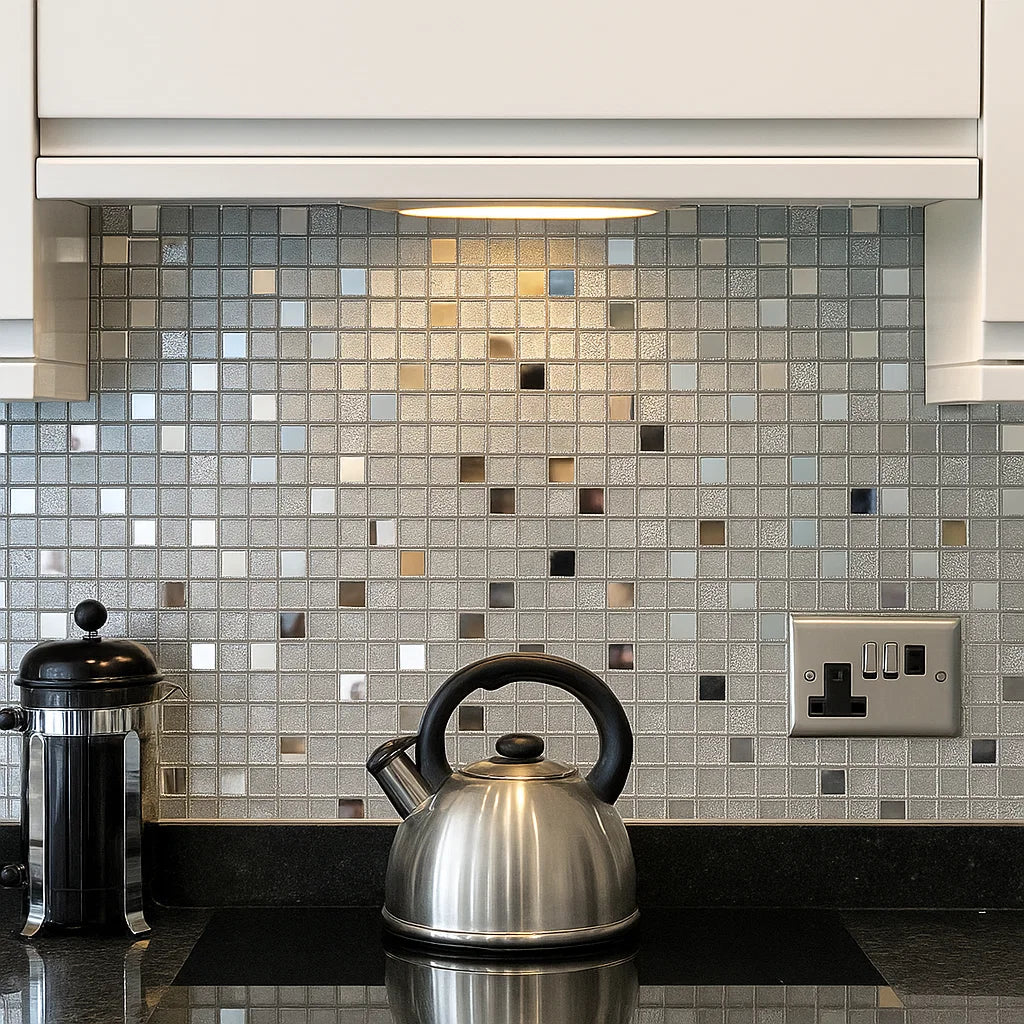 Metallic Mirror Mosaic with Frosted and Sparkle Glitter Glass Silver Square Mosaic Wall Tile TilesDecor