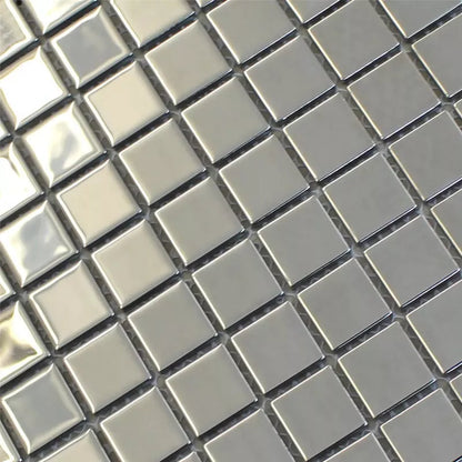 Metallica Silver Glass Square Wall Mosaic Tile TilesDecor