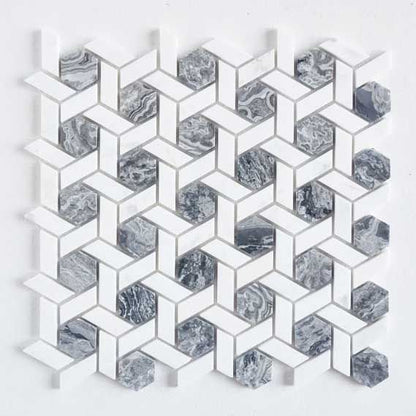 Meteorite Hexagon Authentic White and Grey Marble Mosaic Wall and Floor Tile TilesDecor