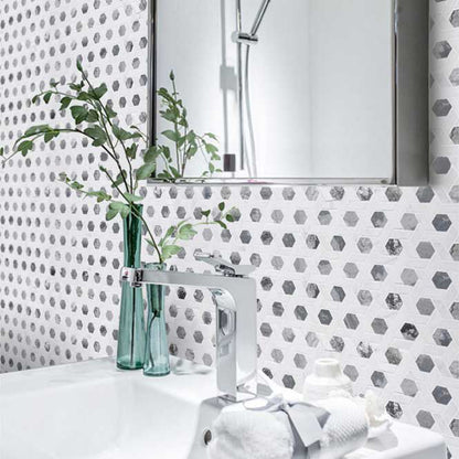 Meteorite Hexagon Authentic White and Grey Marble Mosaic Wall and Floor Tile TilesDecor