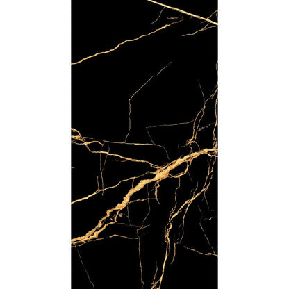 Nero Marquina Aurora Luxe Black and Gold Polished 1200x600mm XL Marble Effect Floor and Wall Tile TilesDecor