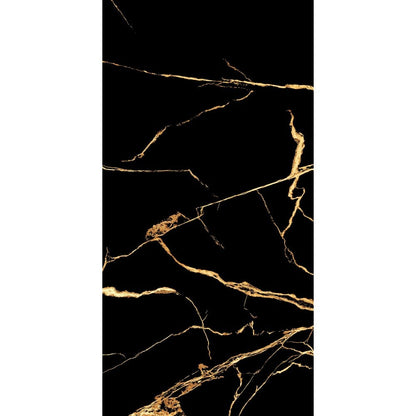 Nero Marquina Aurora Luxe Black and Gold Polished 1200x600mm XL Marble Effect Floor and Wall Tile TilesDecor