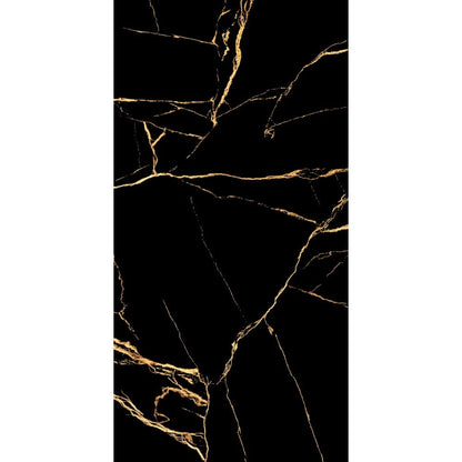 Nero Marquina Aurora Luxe Black and Gold Polished 1200x600mm XL Marble Effect Floor and Wall Tile TilesDecor