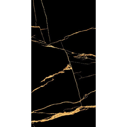 Nero Marquina Aurora Luxe Black and Gold Polished 1200x600mm XL Marble Effect Floor and Wall Tile TilesDecor