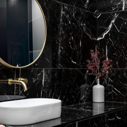 Nero Marquina Black and White Polished Marble Effect 1200x600mm Wall and Floor Tile TilesDecor