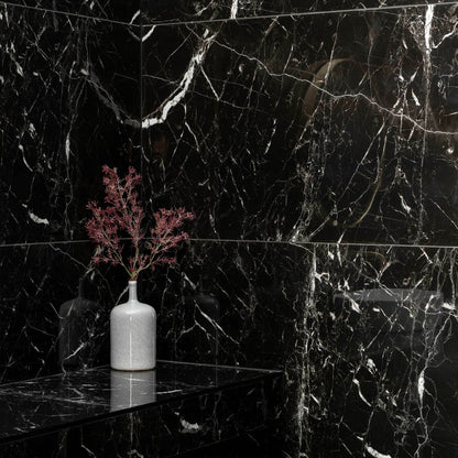 Nero Marquina Black and White Polished Marble Effect 1200x600mm Wall and Floor Tile TilesDecor