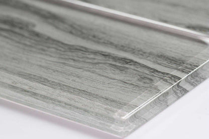 Oasis Wave Grey Wood Effect Glass Metro 75x150mm Wall Tile TilesDecor