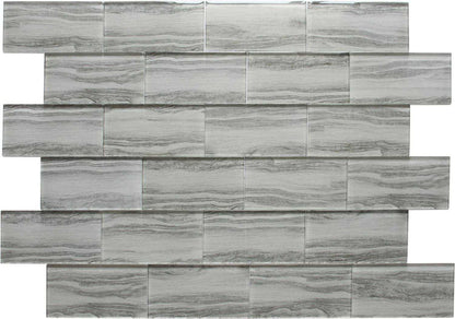 Oasis Wave Grey Wood Effect Glass Metro 75x150mm Wall Tile TilesDecor