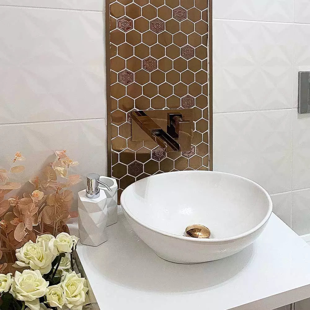 Rose Gold Hexagon Metal 300x300mm Mosaic Wall Tile TilesDecor