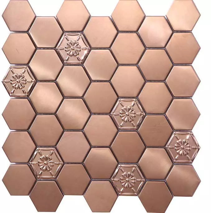 Rose Gold Hexagon Metal 300x300mm Mosaic Wall Tile TilesDecor