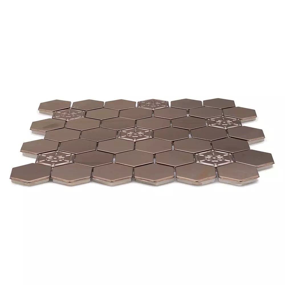 Rose Gold Hexagon Metal 300x300mm Mosaic Wall Tile TilesDecor