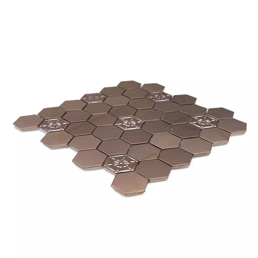 Rose Gold Hexagon Metal 300x300mm Mosaic Wall Tile TilesDecor