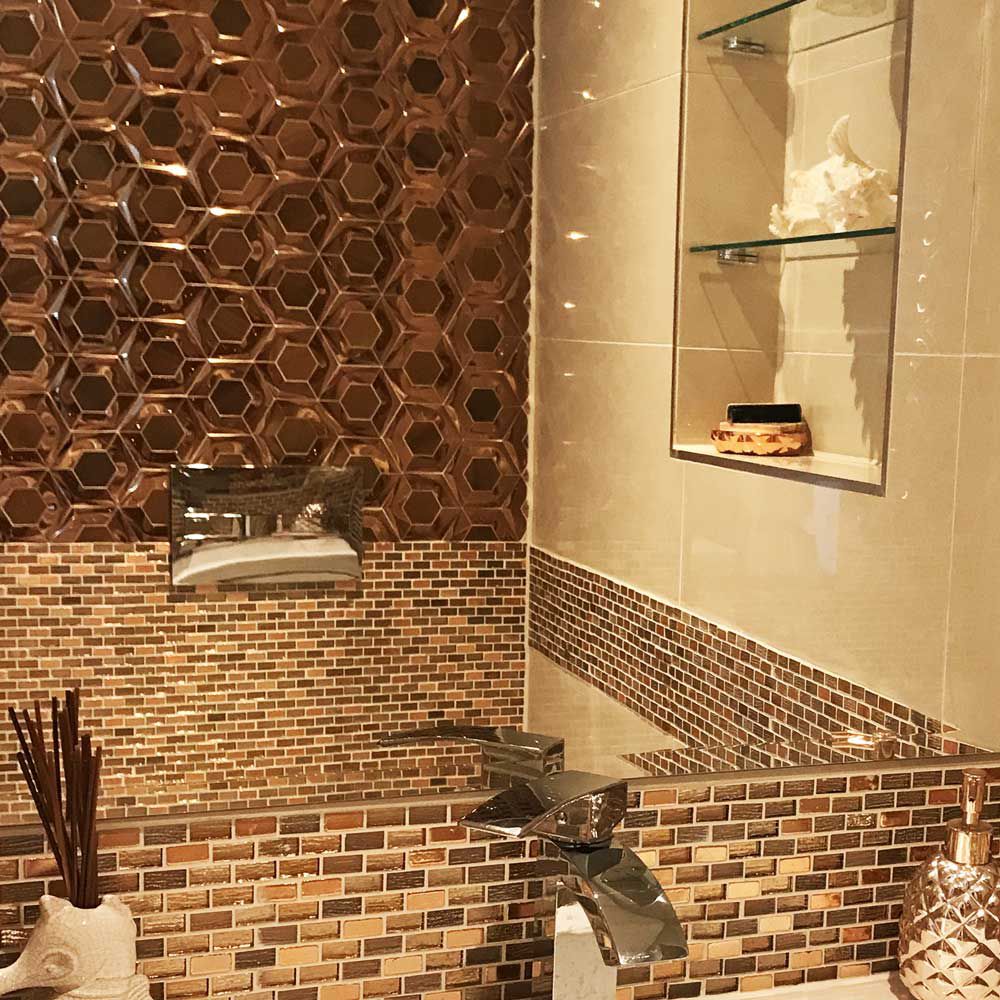 Rose Gold and Copper Bronze Hexagon Mosaic Wall Tile TilesDecor