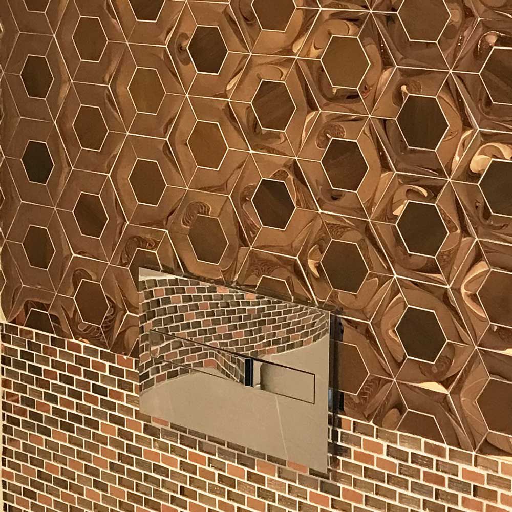 Rose Gold and Copper Bronze Hexagon Mosaic Wall Tile TilesDecor