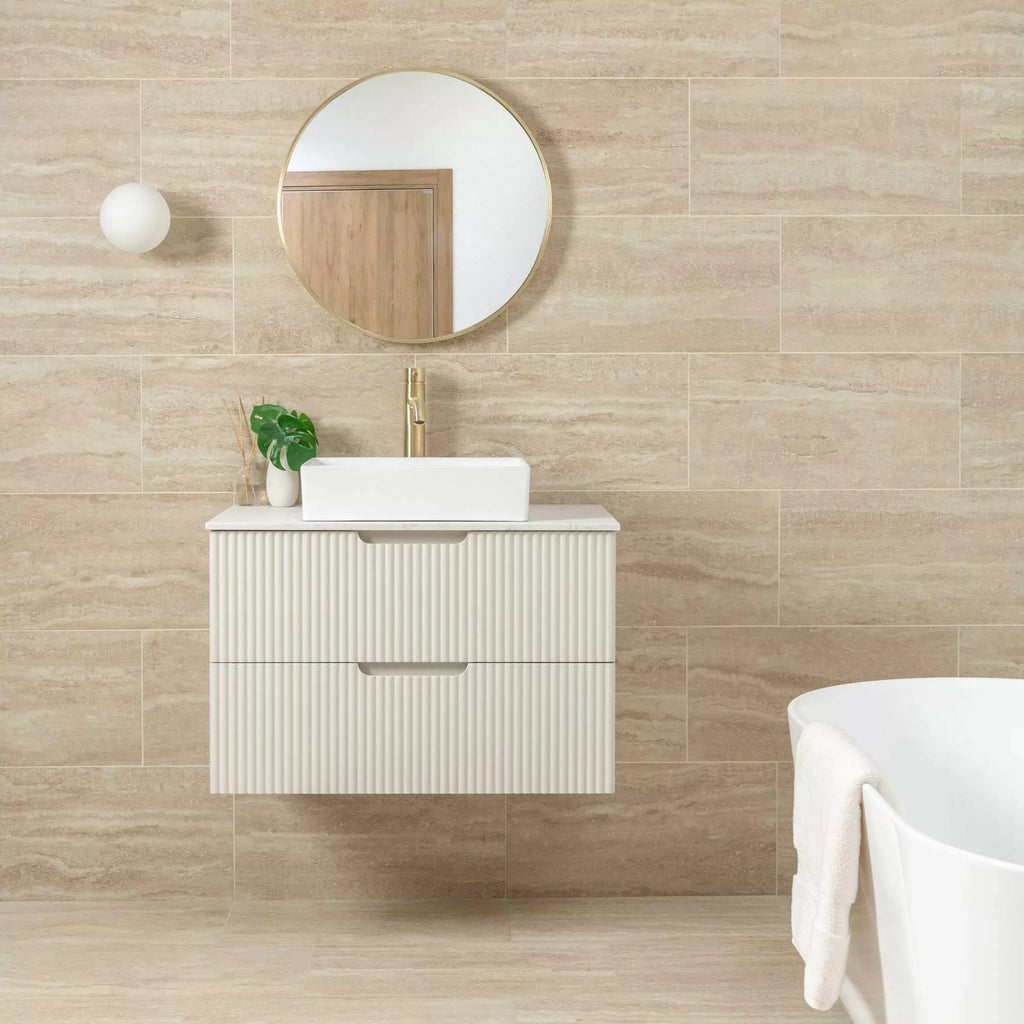 Serenity Sandstone Ivory Matt Stone Effect Porcelain Wall and Floor 600x300mm Tile TilesDecor