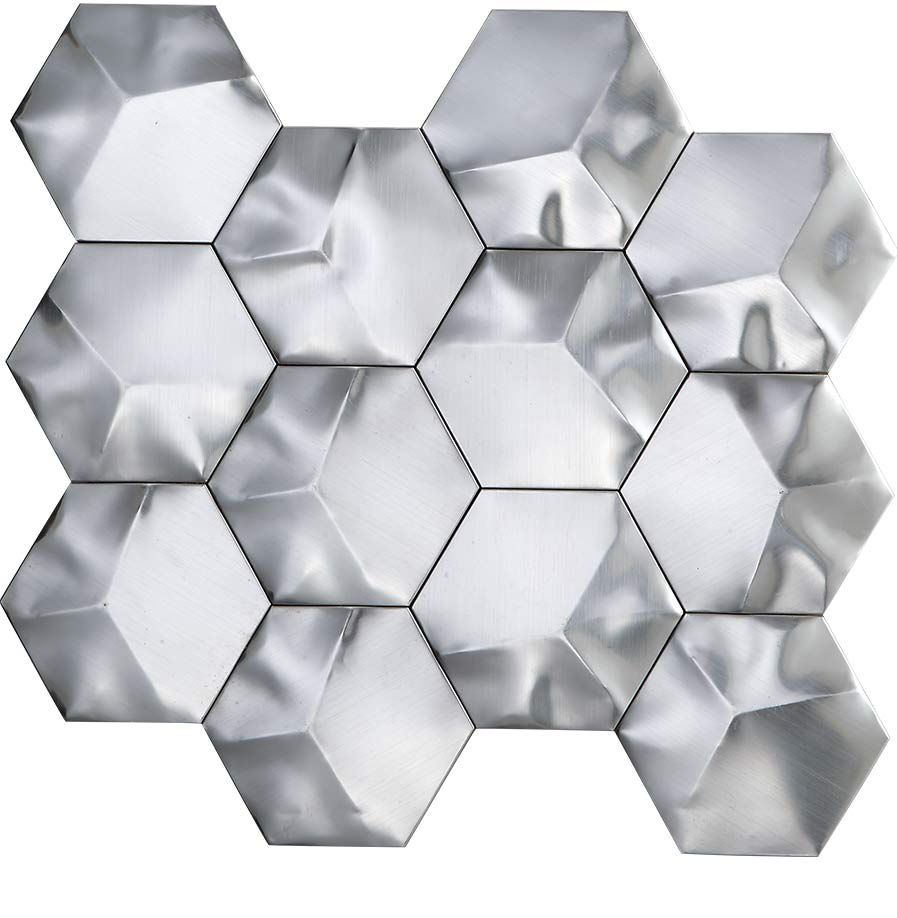 Silver Hexagon 3D Wall Mosaic Tile TilesDecor