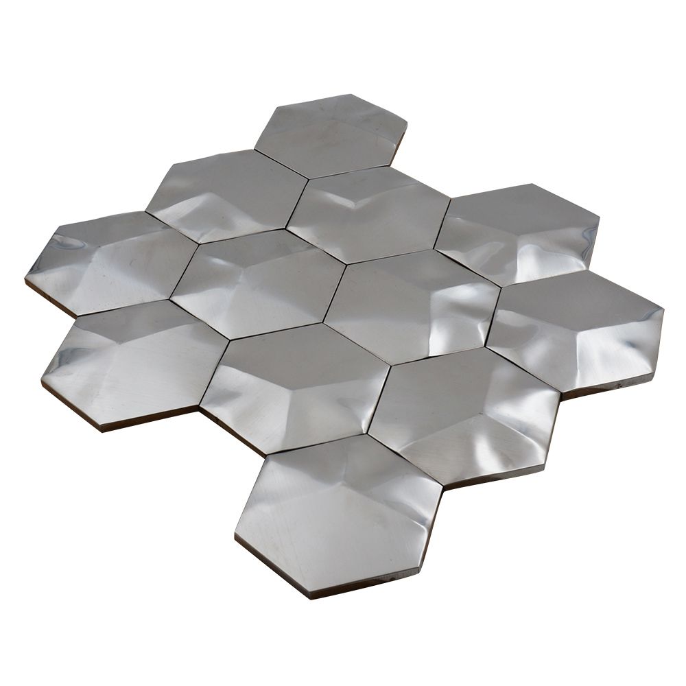Silver Hexagon 3D Wall Mosaic Tile TilesDecor