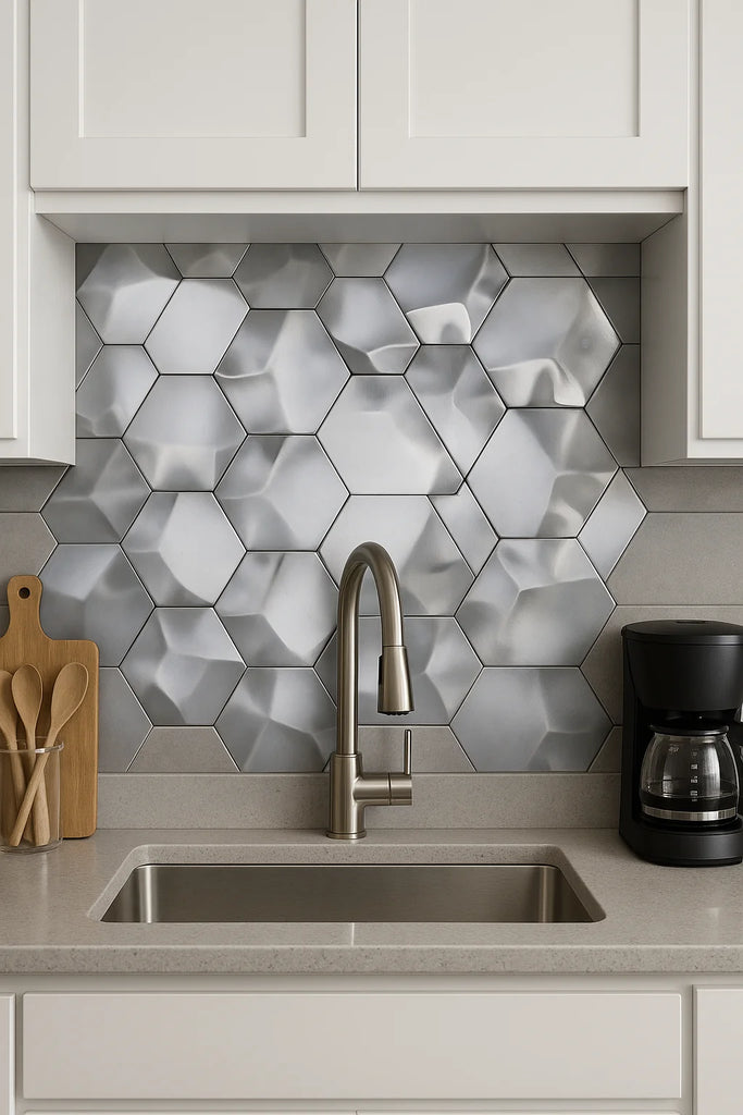 Silver Hexagon 3D Wall Mosaic Tile TilesDecor
