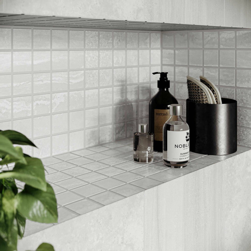 Spaces Ice Grey Stone Effect Square Mosaic Sheet 300x300mm Floor and Wall Tile TilesDecor