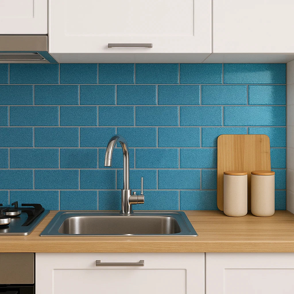 Sparkle Blue Glitter Glass Metro 75x150mm Wall Tile TilesDecor