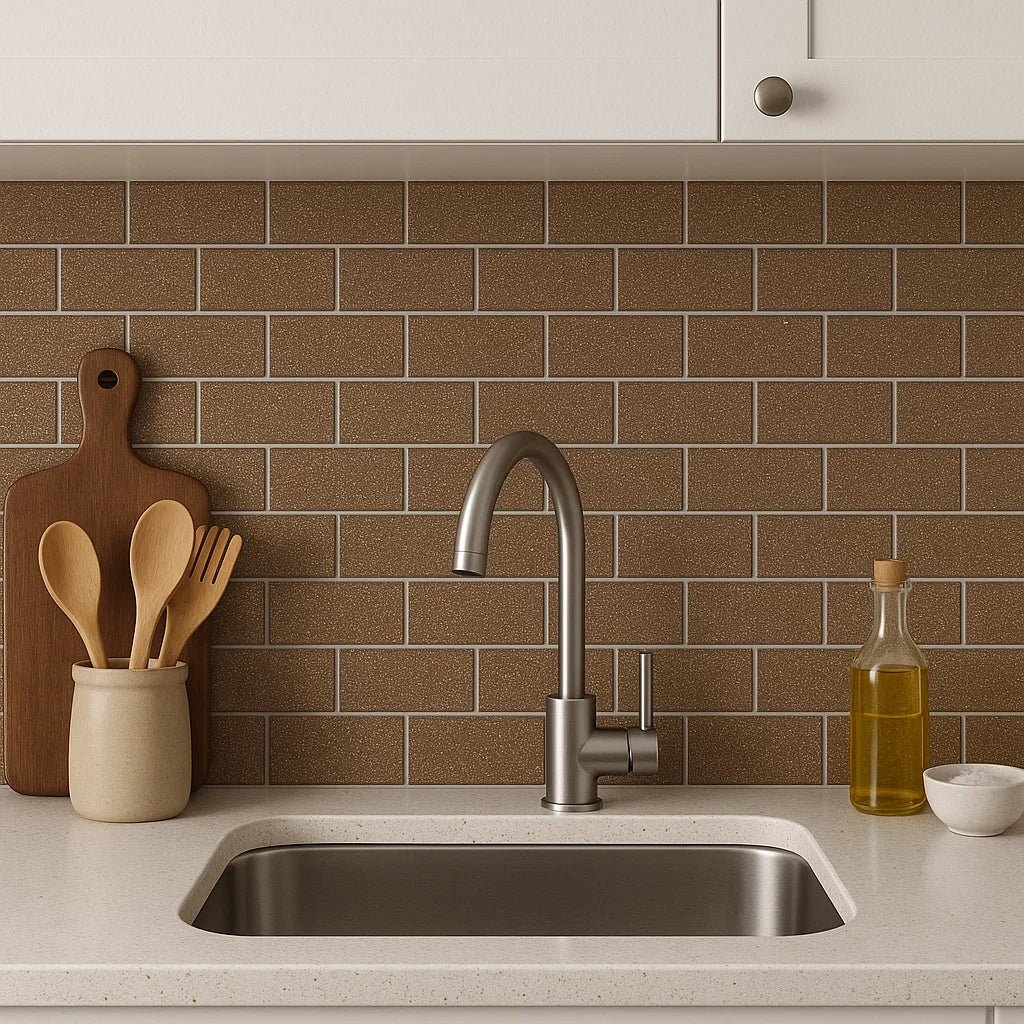Sparkle Rose Gold Glitter Glass Metro 75x150mm Wall Tile TilesDecor