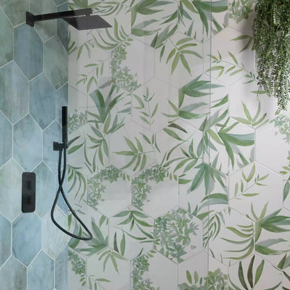 Tropical Forest Green Leaf Pattern Hexagon 333x285mm Pattern Wall and Floor Porcelain Tile TilesDecor