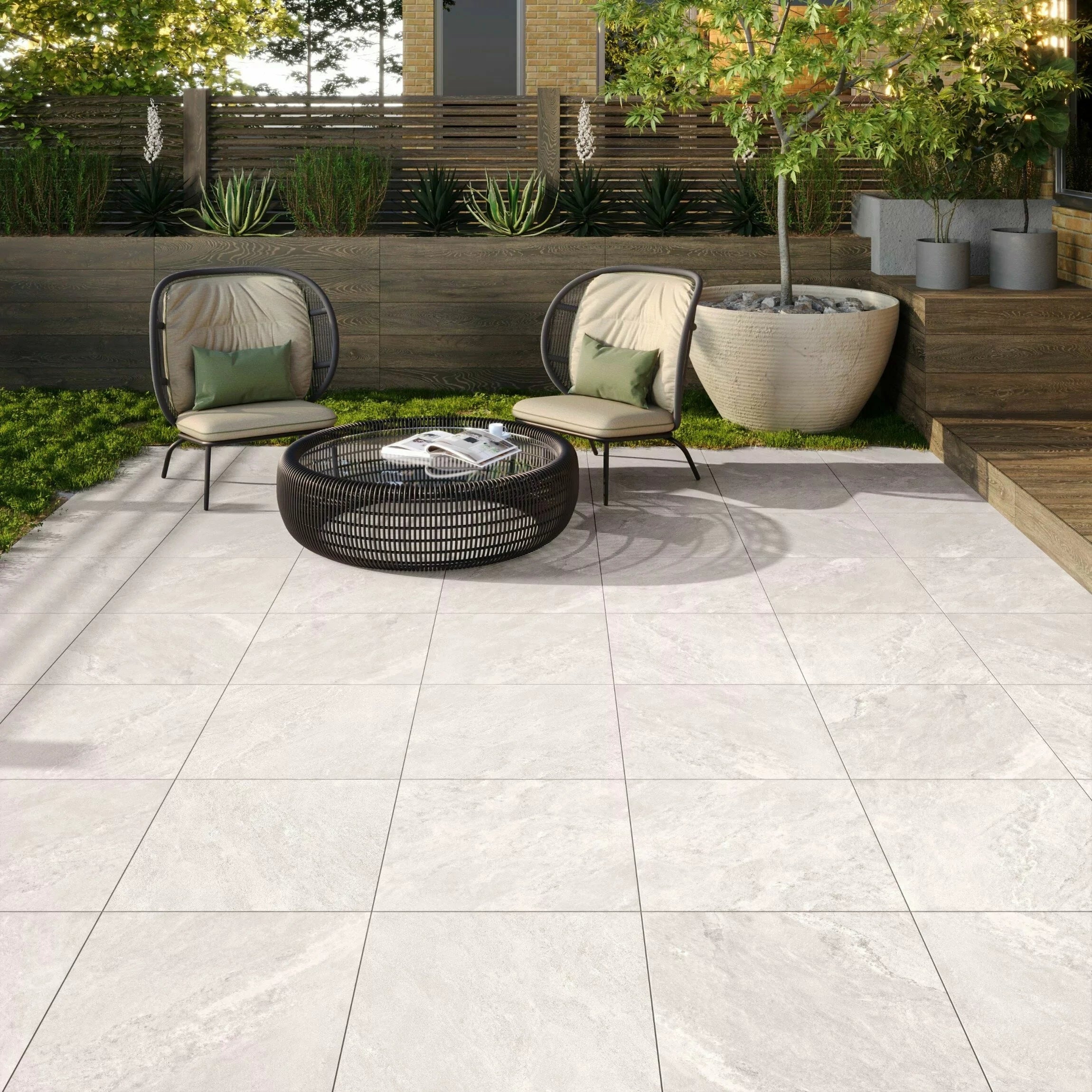 Turin White Outdoor Matt Stone Effect 600x600x20mm Porcelain Tile TilesDecor