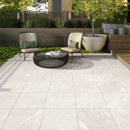 Turin White Outdoor Matt Stone Effect 600x600x20mm Porcelain Tile TilesDecor