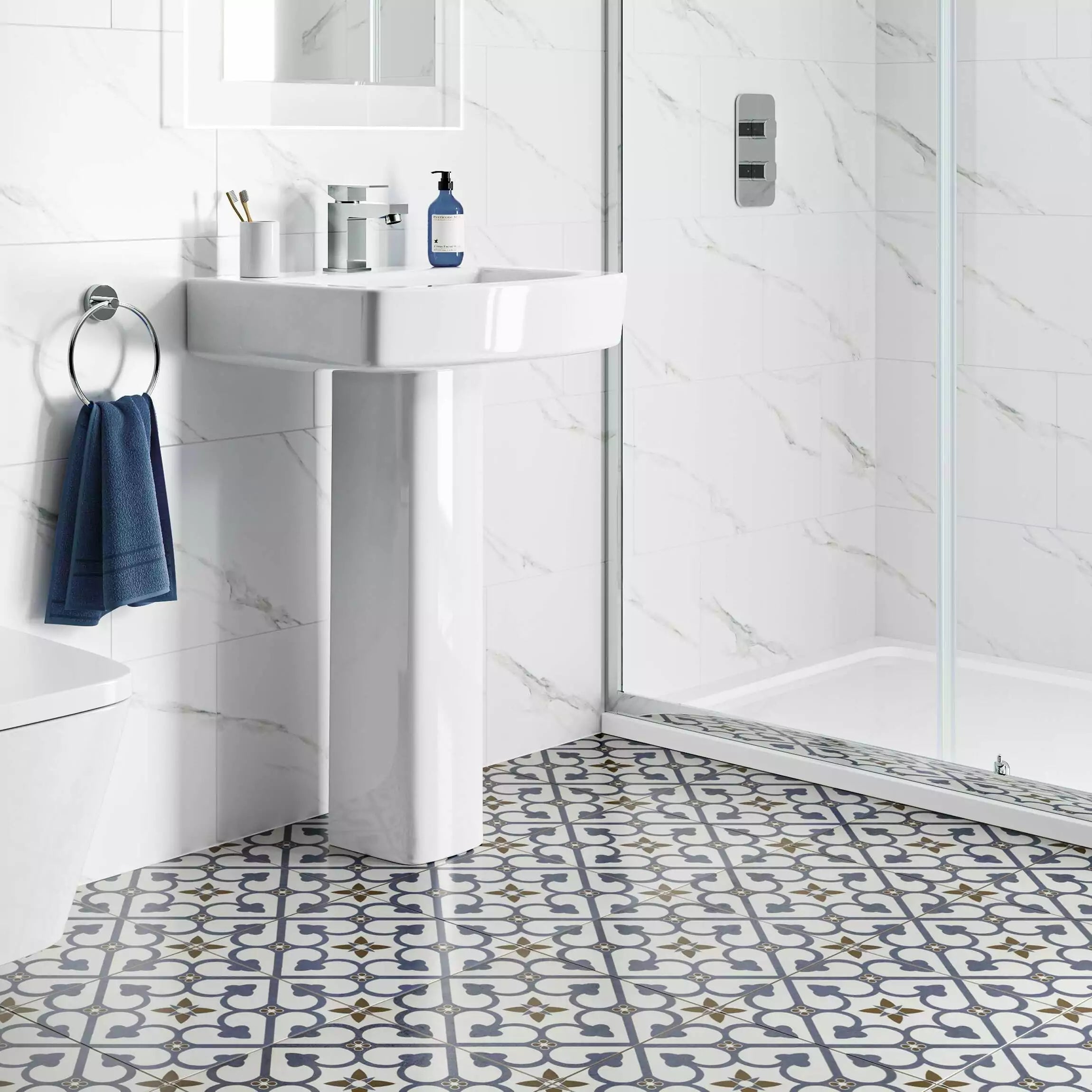 Valor Blue and White Pattern Porcelain Floor Tile TilesDecor
