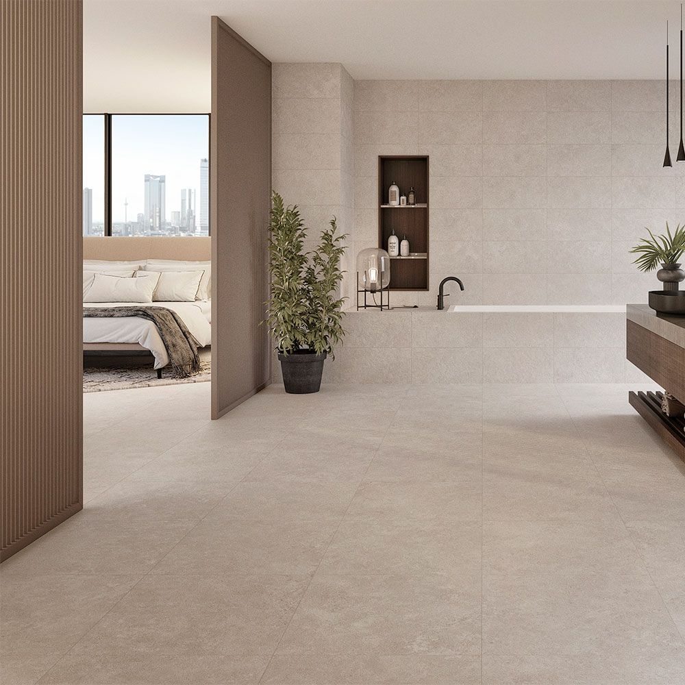 Venice Cool Beige Porcelain Matt Plain Stone Effect Floor 600x600mm Tile TilesDecor