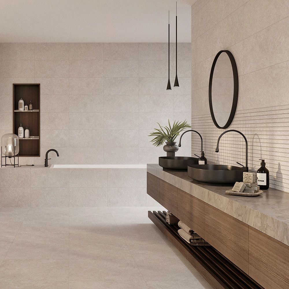 Venice Cool Beige Porcelain Matt Plain Stone Effect Wall and Floor 600x300mm Tile TilesDecor