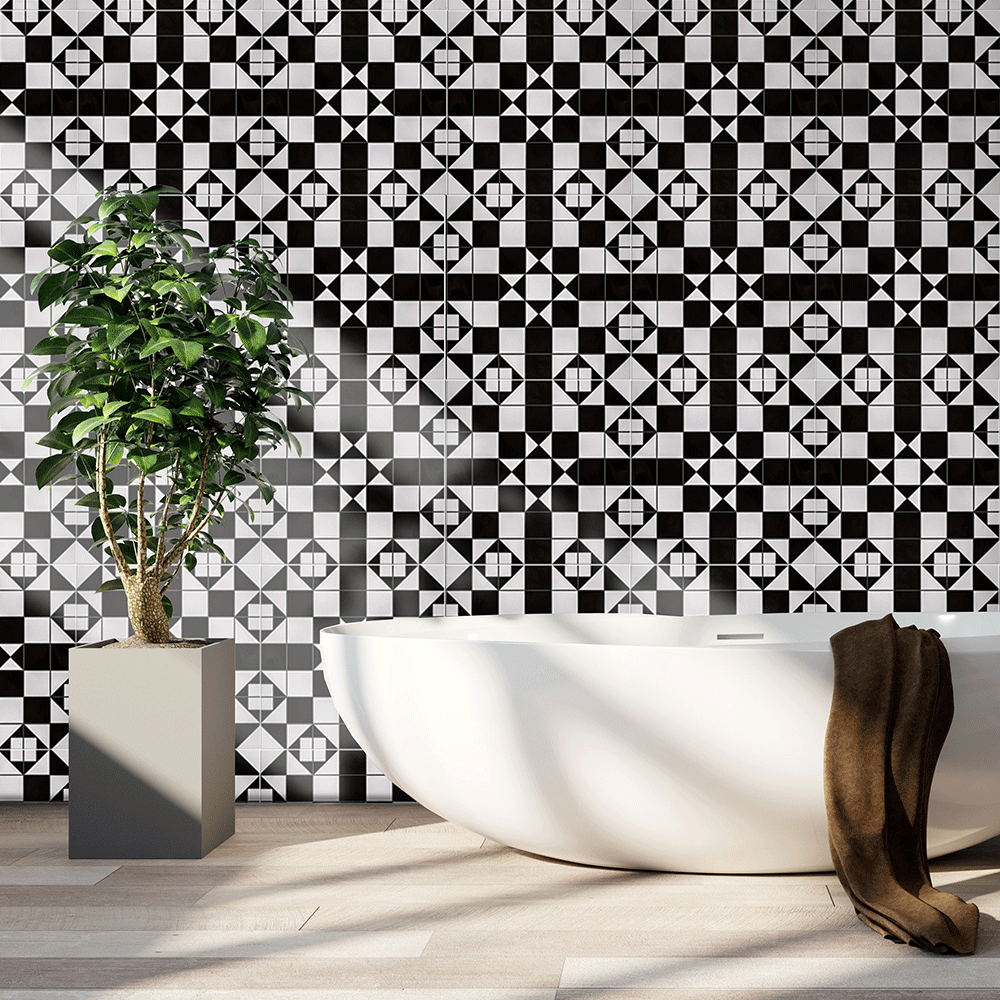 Victorian Black and White Traditional Pattern Ceramic Wall and Floor Tile TilesDecor