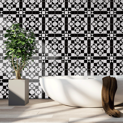 Victorian Black and White Traditional Pattern Ceramic Wall and Floor Tile TilesDecor