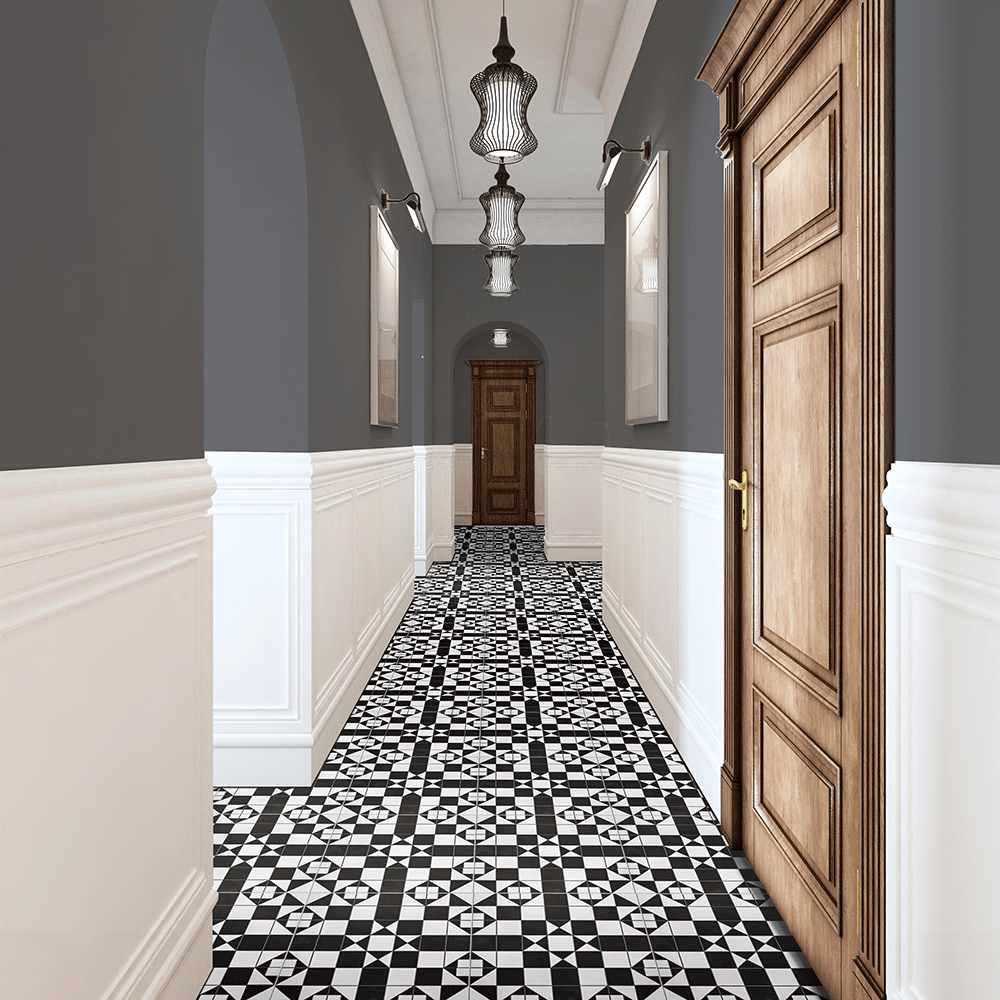 Victorian Black and White Traditional Pattern Ceramic Wall and Floor Tile TilesDecor