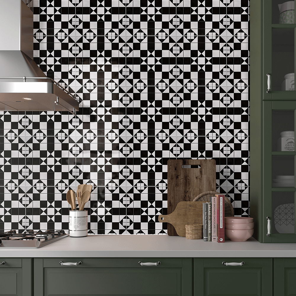 Victorian Black and White Traditional Pattern Ceramic Wall and Floor Tile TilesDecor