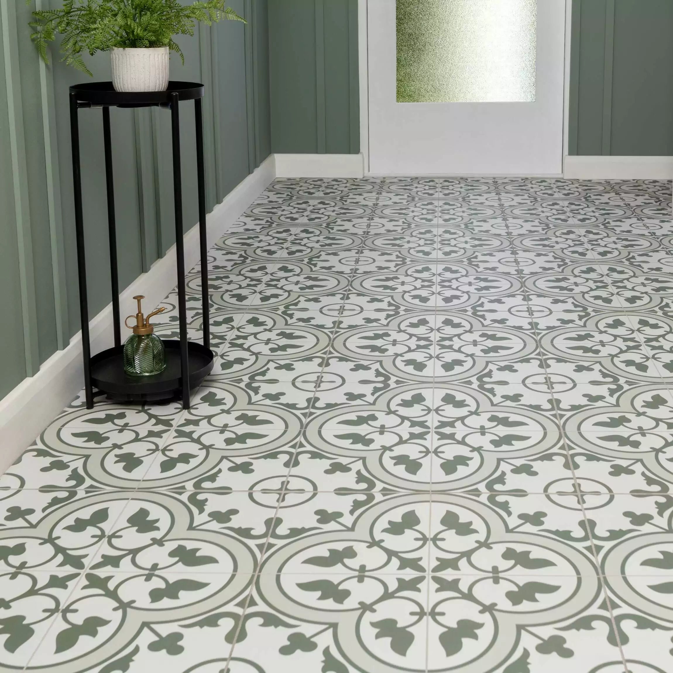 Victorian Henley Army Green Pattern Ceramic Wall and Floor Tile TilesDecor
