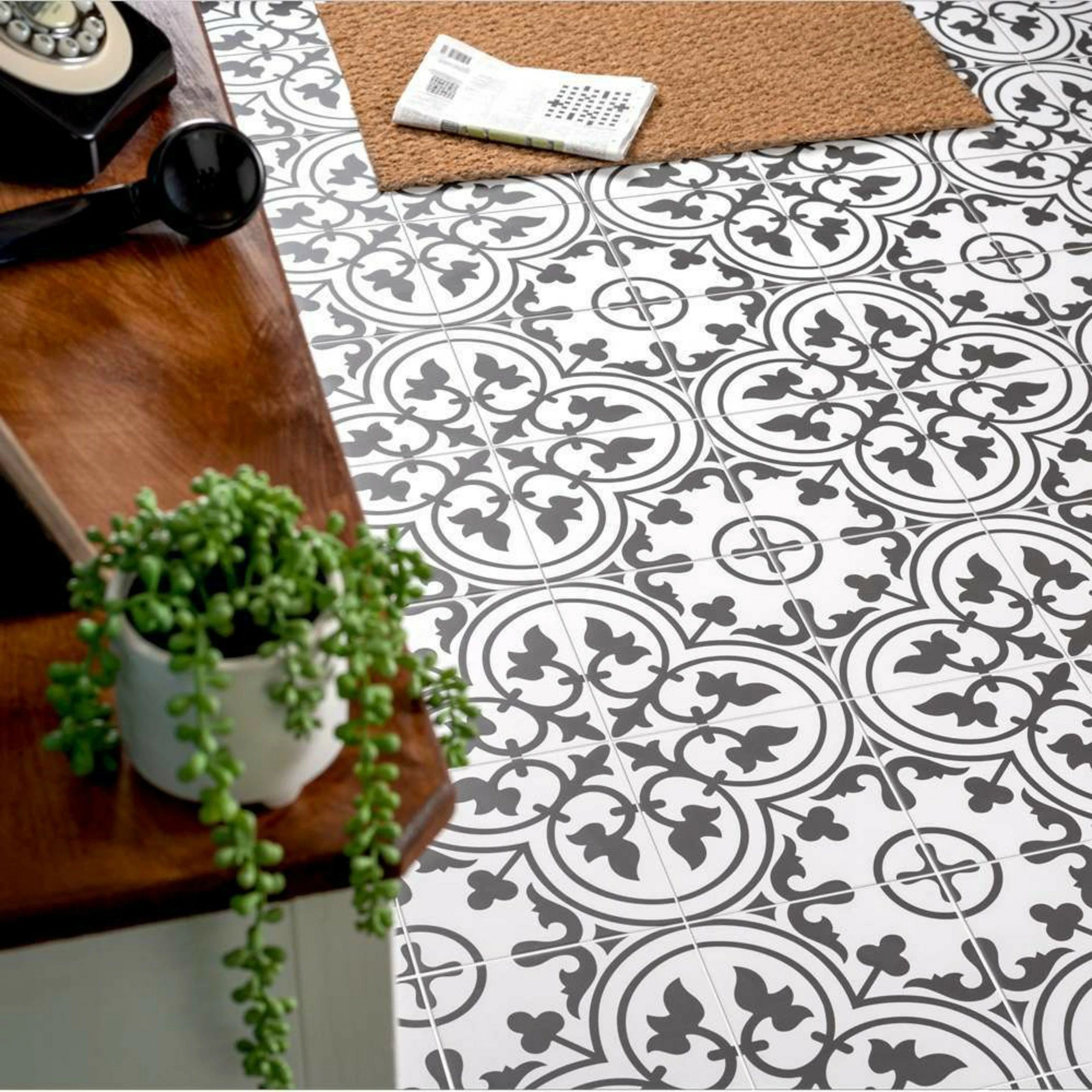 Victorian Henley Black Pattern Ceramic Wall and Floor Tile TilesDecor
