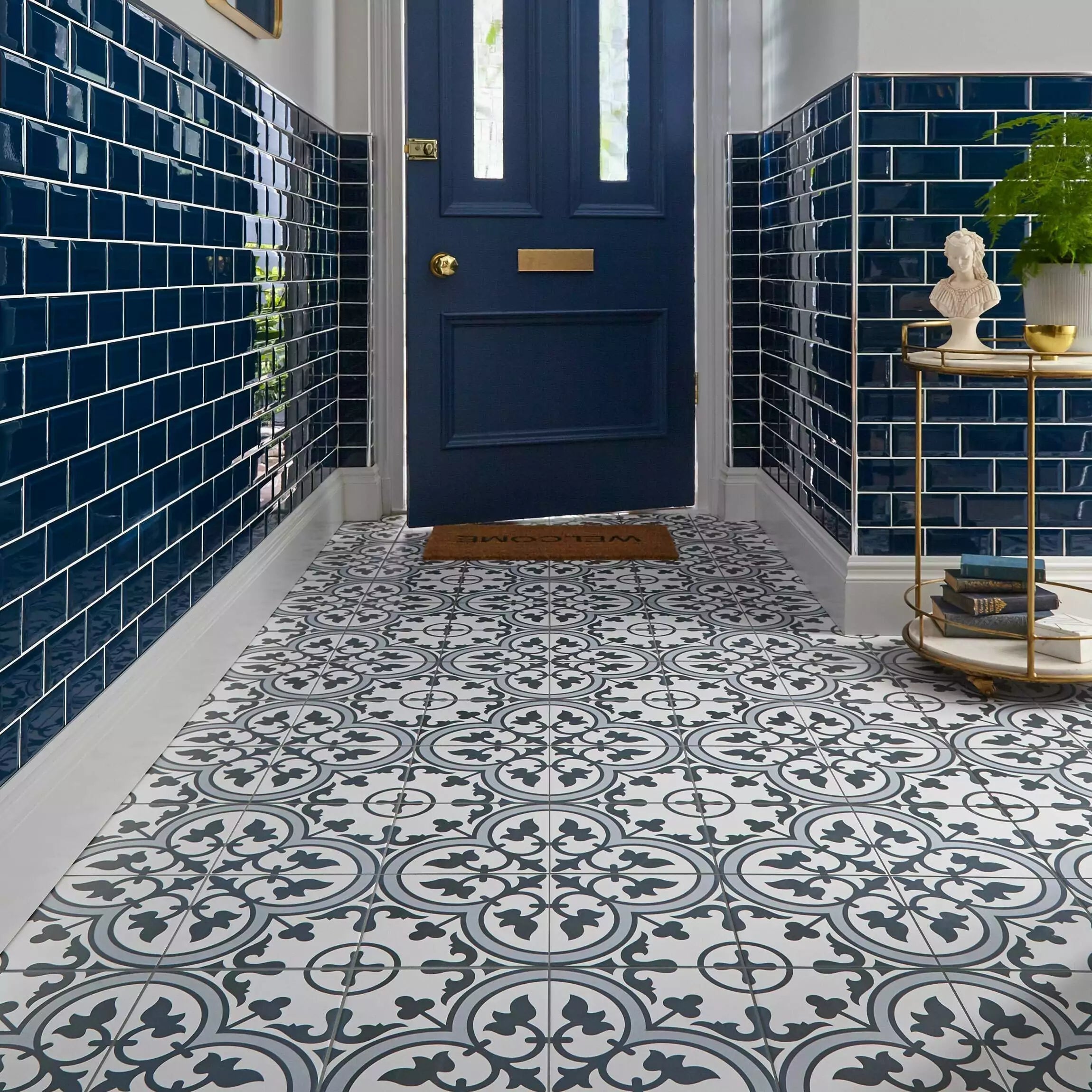 Victorian Henley Dark Blue Pattern Ceramic Wall and Floor Tile TilesDecor