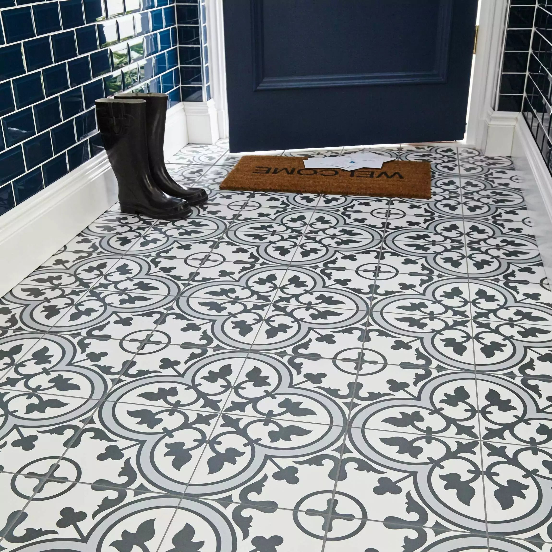 Victorian Henley Dark Blue Pattern Ceramic Wall and Floor Tile TilesDecor