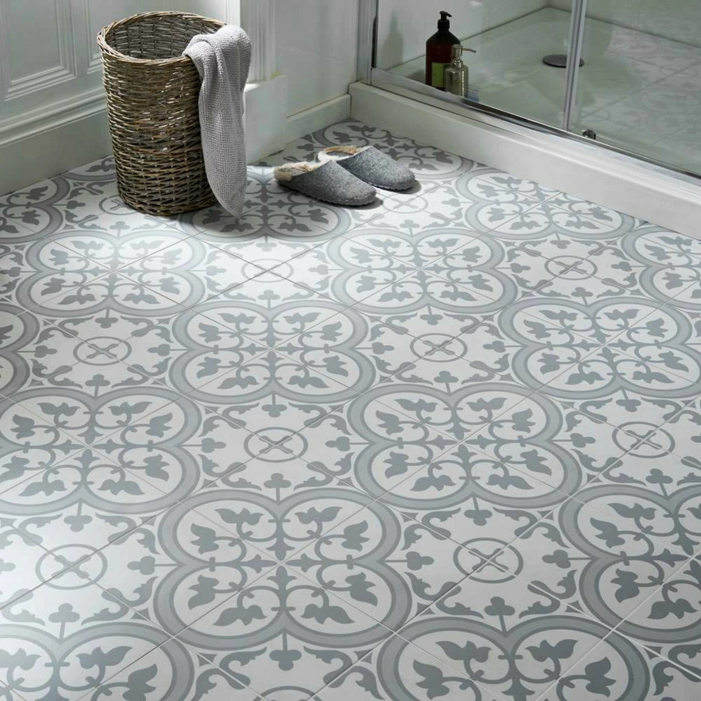 Victorian Henley Light Grey Pattern Ceramic Wall and Floor Tile TilesDecor