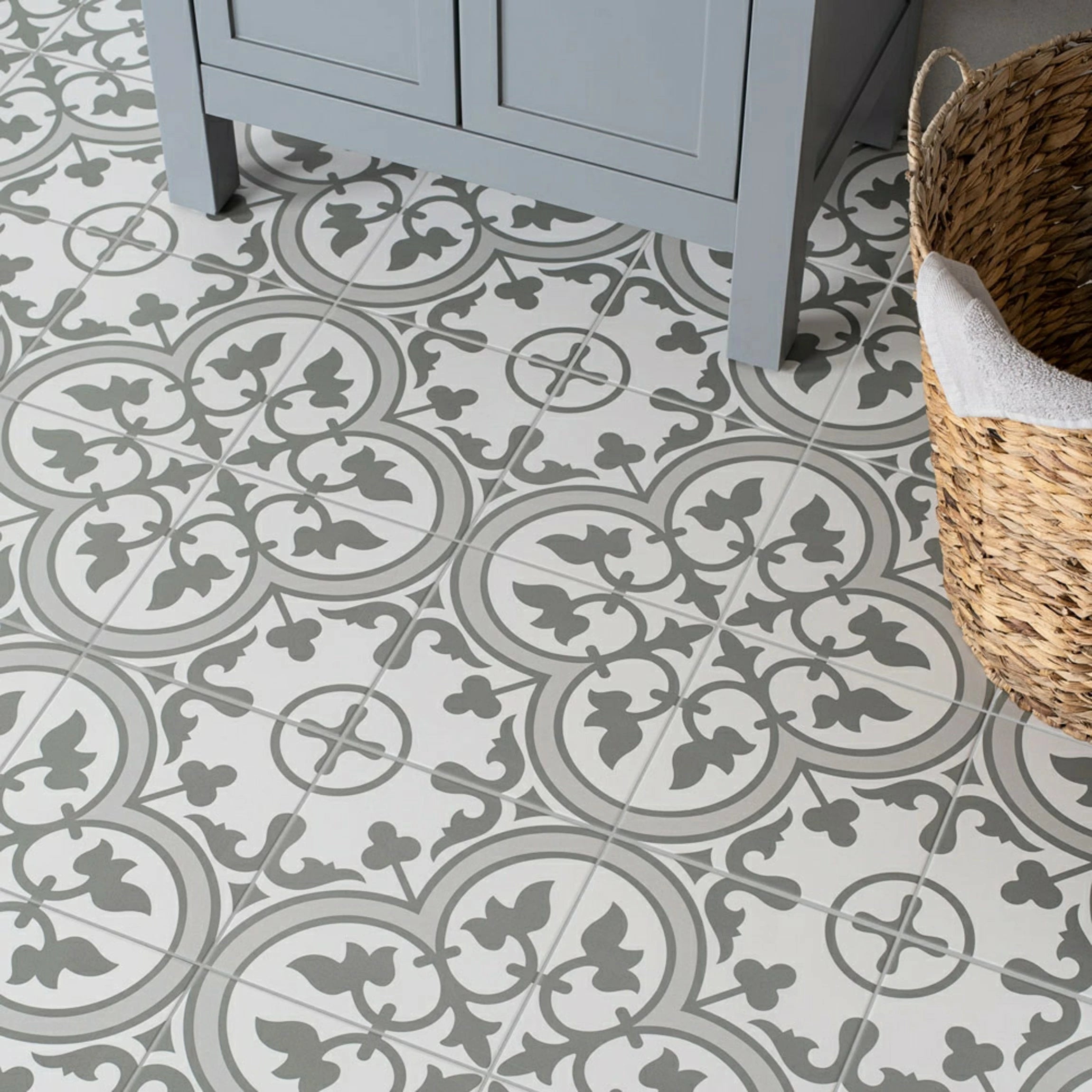 Victorian Henley Light Grey Pattern Ceramic Wall and Floor Tile TilesDecor