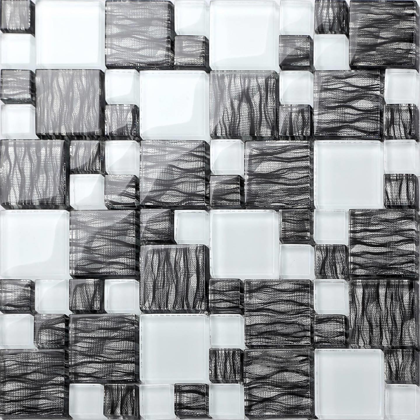 Wave Black and White Square Glass Wall Mosaic Tile TilesDecor