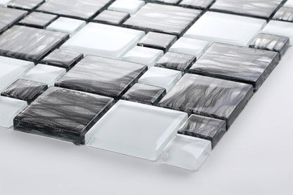 Wave Black and White Square Glass Wall Mosaic Tile TilesDecor