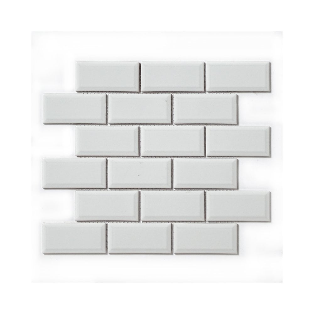 White Bevelled Metro Ceramic Mosaic Wall Tile TilesDecor