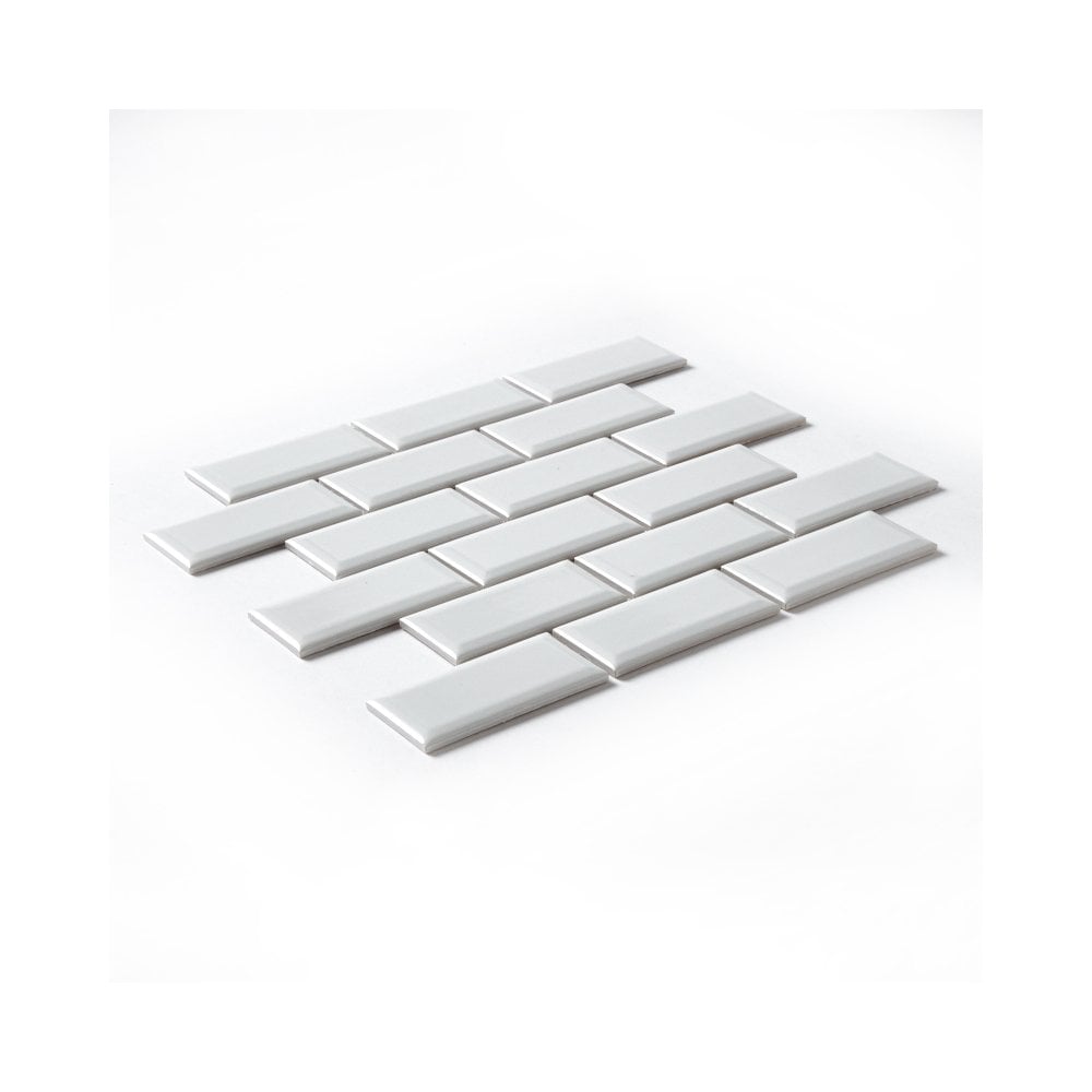 White Bevelled Metro Ceramic Mosaic Wall Tile TilesDecor