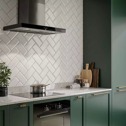 White Gloss Bevelled Metro Ceramic Wall 100x200mm Tile TilesDecor